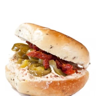 Sundried Tomato Jalapeno Cream Cheese on a Bagel